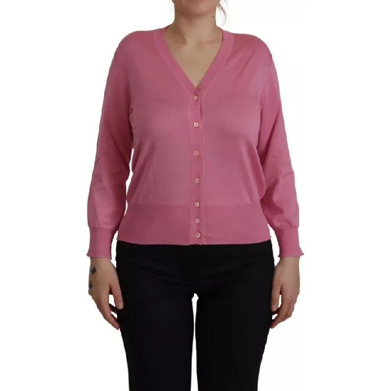 Dolce & Gabbana Pink 100% Silk Button Down Cardigan Sweater Cashmere Blend Cotton Blend Poly Blend