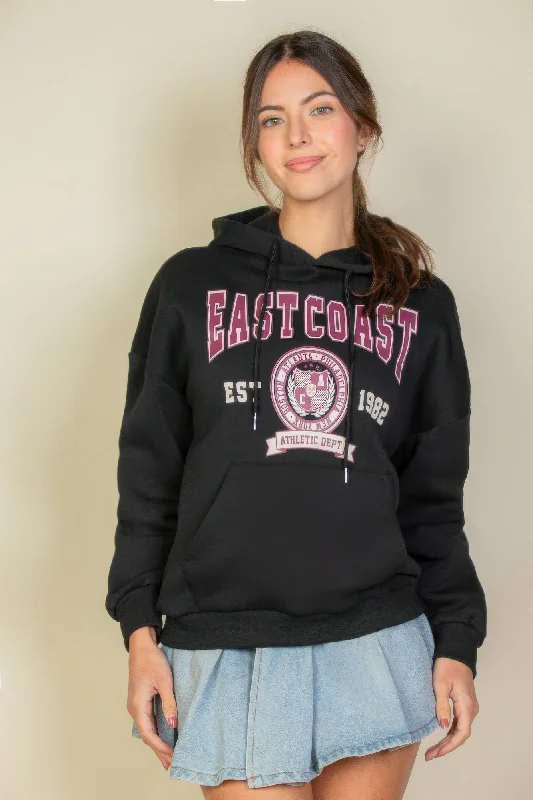 Graphic Kangaroo Pocket Drawstring Hoodie Hoodie with Mock Neck Collared Structured