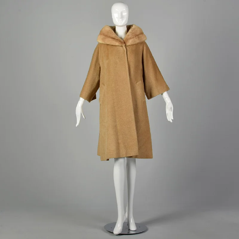 Lilli Ann 1960s Wool Coat with Mink Collar Jersey Tulle Batik