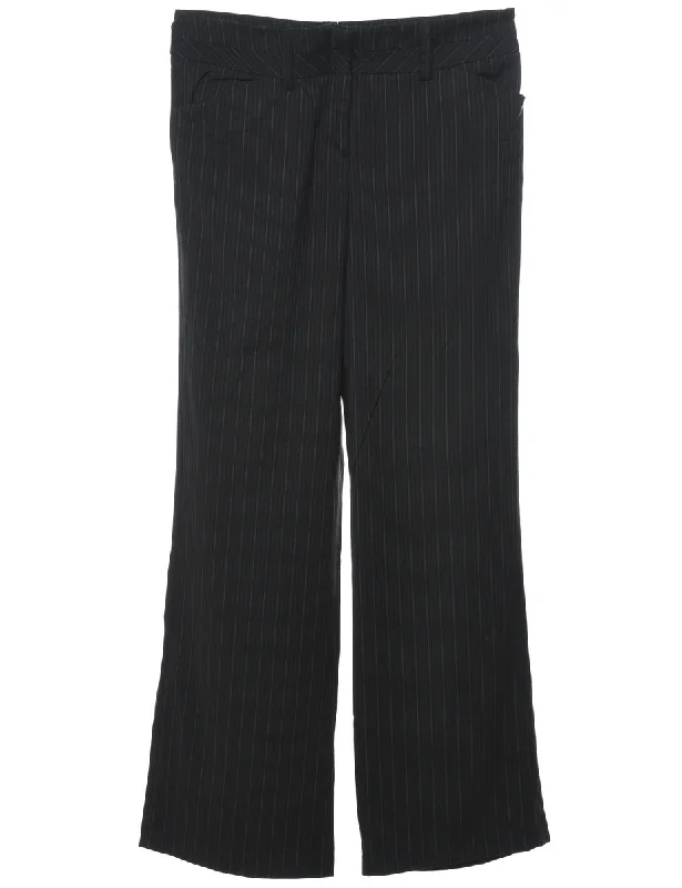 Pinstriped Black Classic Trousers - W32 L32 Trousers Business Professional