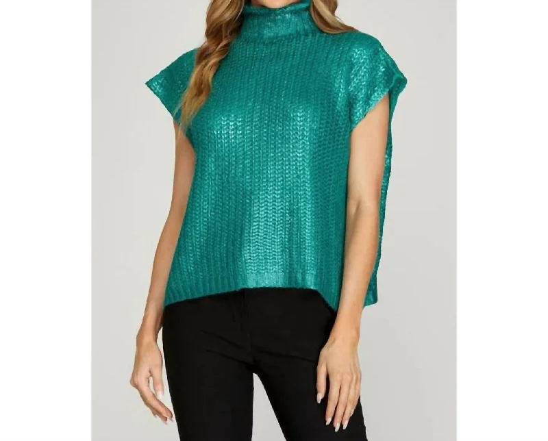 Metallic Foiled Sweater Top In Emerald Wool Sweater Cotton Sweater Cashmere Sweater
