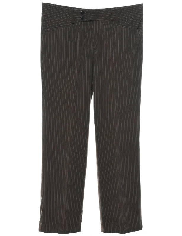 Dark Brown Silk Pinstriped Trousers - W32 L28 Trousers chic elegant
