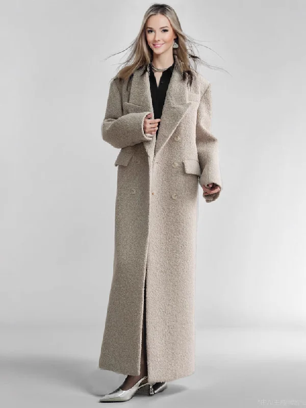 Ashore Shop Modern Women's Wool Blend Long Coat, featuring a double-breasted design with pocket Shawl Collar Notch Collar Lapel Collar Ashore Shop Modern Women's Wool Blend Long Coat, featuring a double-breasted design with pocket Shawl Collar Notch Collar Lapel Collar