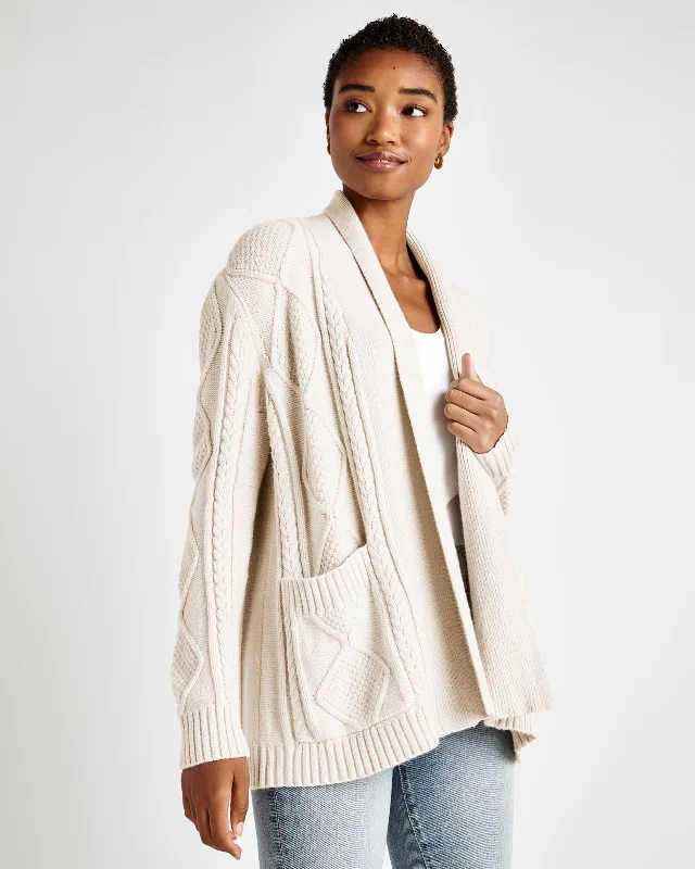 Cora Cable Open Cardigan Hooded Caped Shawl Collar