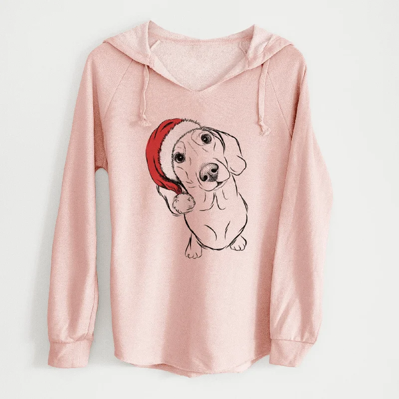 Santa Bill the Dachshund - Cali Wave Hooded Sweatshirt Hoodie with Hem Applique Textured Unique