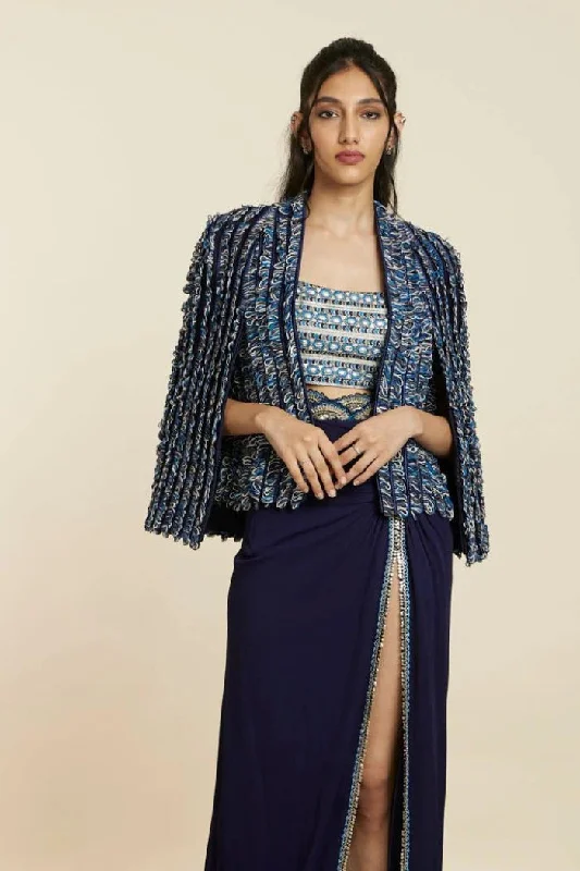 BLUE TEXTURED NOOR JACKET Denim Jacket Leather Jacket Suede Jacket