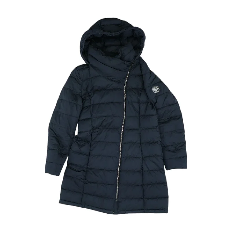 Navy Solid Puffer Coat Stand-Up Roll-Neck Turtle