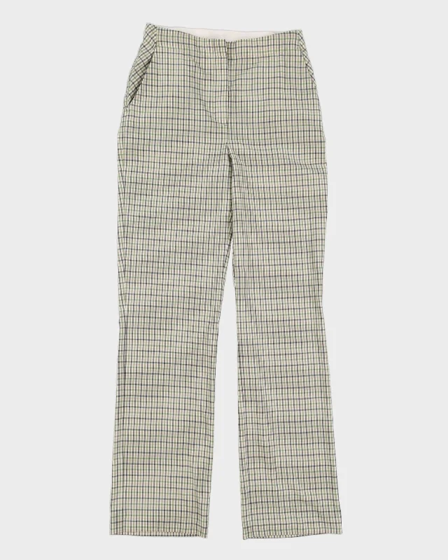 Green And White Checked Trousers - W26 L31 Wide Leg Loose Fit Mid Waist