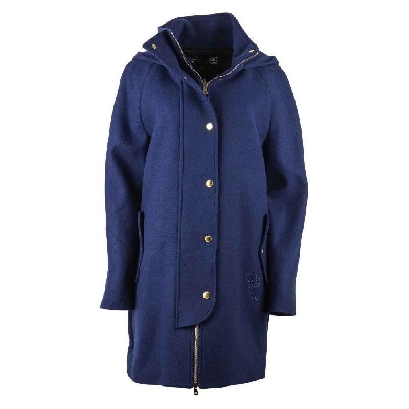 Blue Wool Women Coat Pockets Sleeves Lining