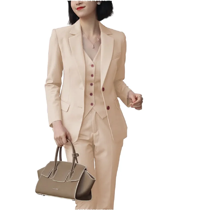 Formal 3 Pieces Women Suit Solid Peak Lapel Blazer High-End Women's Suit