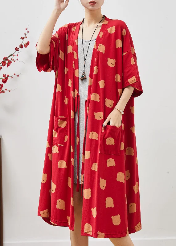 Boutique Red Lace Up Bear Print Cotton Cardigan Dress Summer Handmade Hand-knitted Hand-woven Boutique Red Lace Up Bear Print Cotton Cardigan Dress Summer Handmade Hand-knitted Hand-woven