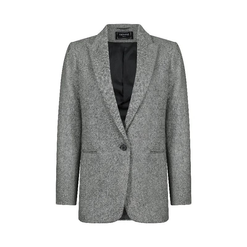Grey Herringbone Cara Donegal Tweed Blazer Women's Classic Blazer