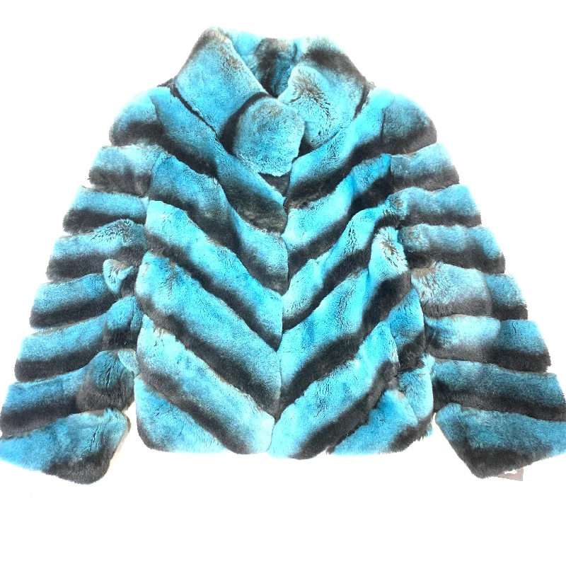 Kashani Ladies Ice Turquoise Rex Rabbit Chinchilla Coat Off-the-Shoulder Jacket Double-Breasted Coat Single-Breasted Coat Kashani Ladies Ice Turquoise Rex Rabbit Chinchilla Coat Off-the-Shoulder Jacket Double-Breasted Coat Single-Breasted Coat