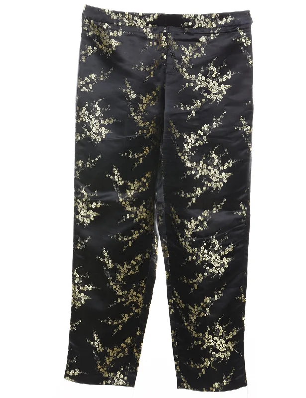 Jacquard Pattern Black & Gold Metallic Trousers - W34 L31 Trousers versatile all-occasion