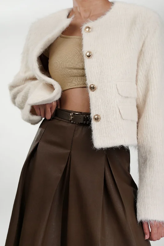 Plush Ivory Frost Blazer Women's Luxurious Jacket