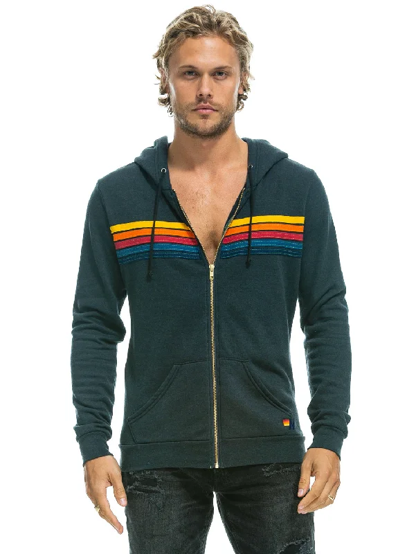5 Stripe Hoodie - Charcoal Hoodie with Hem Embroidery Detailed Premium