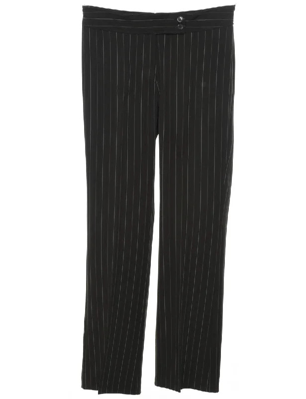 Black Classic Pinstriped Trousers - W32 L32 Trousers Office Stylish