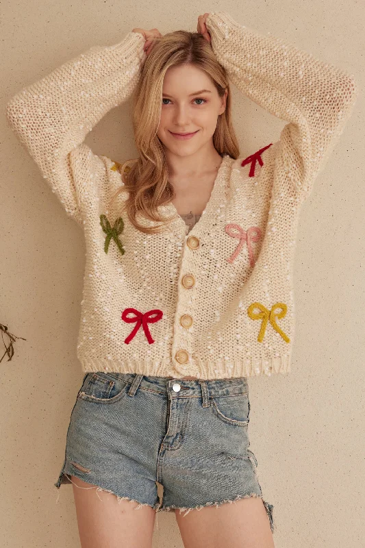 Ribbon Patch Cardigan Patchwork Embroidered Appliqued