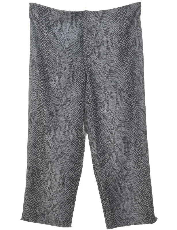 Snakeskin Pattern Dark Grey Cropped Trousers - W32 L24 Trousers Travel Practical