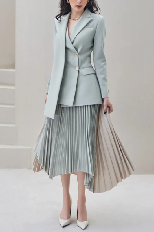 Blaire Gray Ruched Blazer Set Women's Trendy Jacket