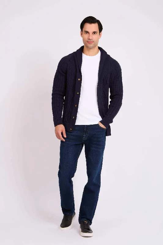 Men Regular Fit Cardigan - Blue Solid Print Embellished