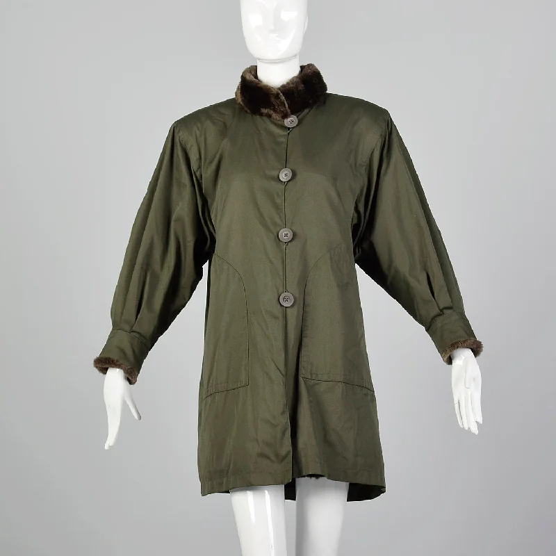 1980s Yves Saint Laurent Fourrures Olive Green Coat Down Puffer Quilted