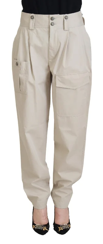 Elegant Beige Cotton Trousers Trousers New Arrival