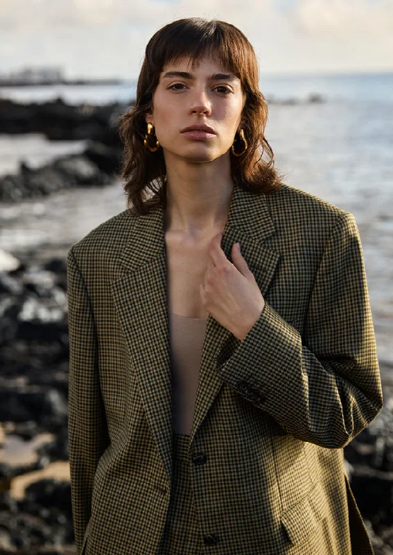 Green Houndstooth Neasa Oversized Blazer Women's Elegant Blazer