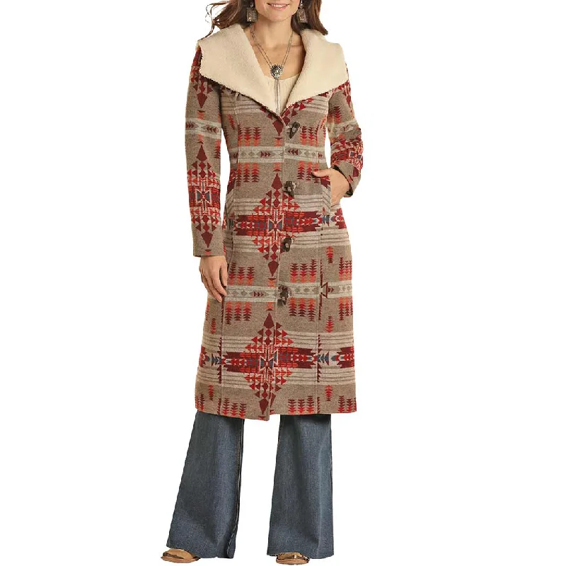 Powder River Outfitters Women's Long Jacquard Wool Coat Sleeveless Short Sleeve Long Sleeve
