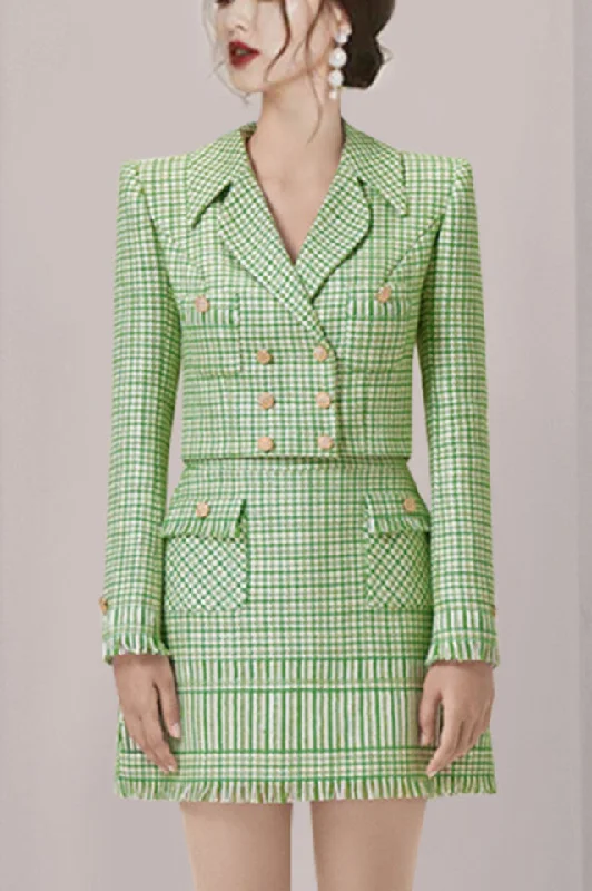 Textured Double Breasted Blazer & Skirt Set Women's Elegant Blazer