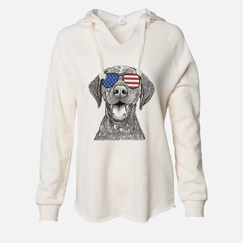 USA Hudson the German Shorthaired Pointer - Cali Wave Hooded Sweatshirt Hoodie with Bell Sleeves Flared Feminine USA Hudson the German Shorthaired Pointer - Cali Wave Hooded Sweatshirt Hoodie with Bell Sleeves Flared Feminine