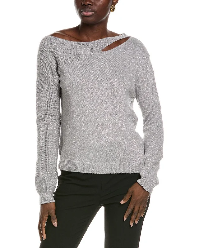 Vince Camuto One Side Shoulder Cutout Sweater Satin Fabric Silk Fabric Chiffon Fabric