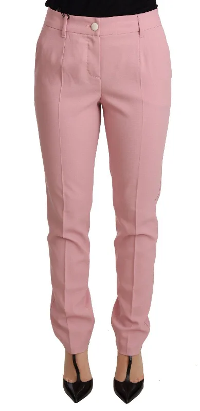 Elegant Pink Tapered Wool Trousers Trousers Winter Warm
