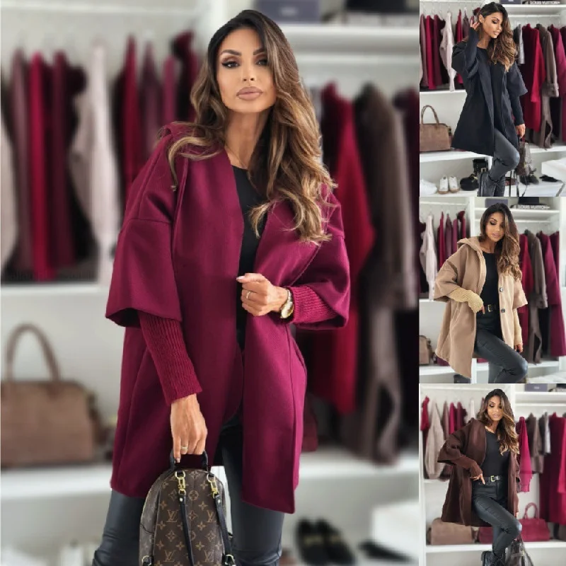 Fashion Loose Ladies Hooded Woolen Coat Lapel Coat Peter Pan Collar Coat Cowl Neck Coat Fashion Loose Ladies Hooded Woolen Coat Lapel Coat Peter Pan Collar Coat Cowl Neck Coat