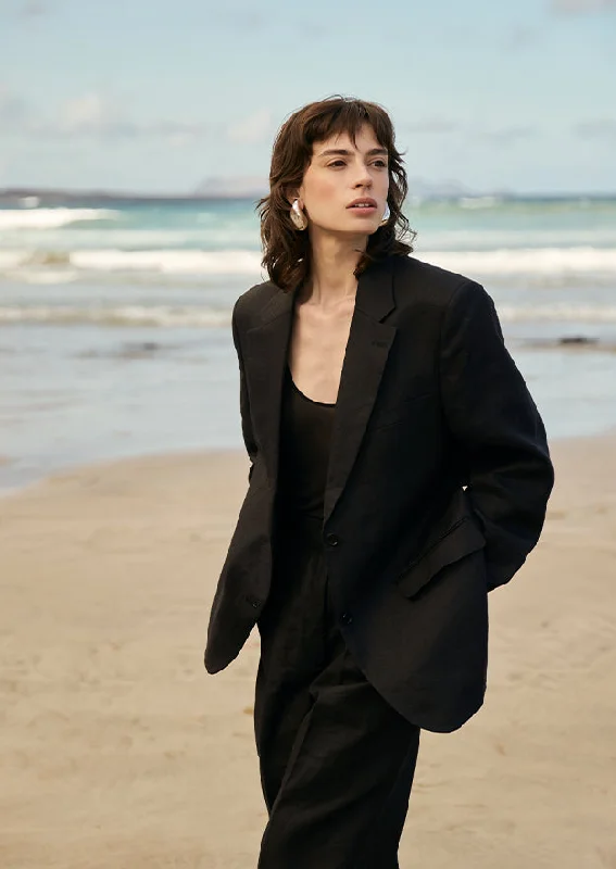 Black Neasa Irish Linen Oversized Blazer Women's Fashion Blazer