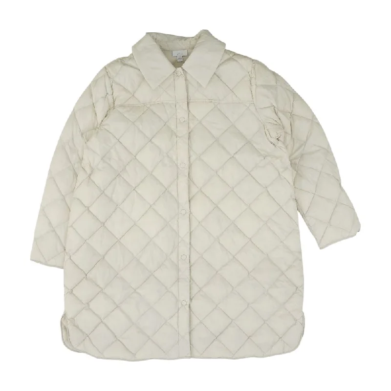 Ivory Solid Puffer Coat Hooded Jacket Zipper Jacket Button Jacket