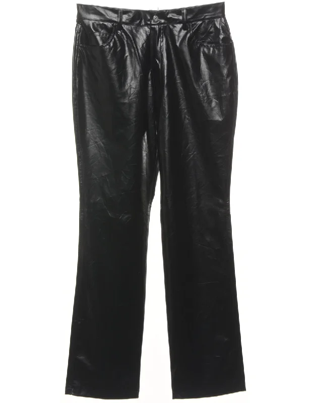 Black Faux Leather 1990s Trousers - W30 L33 Trousers Low Rise Relaxed
