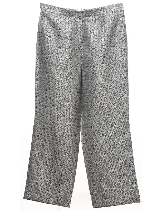 Silver Metallic Patterned Trousers - W33 L29 Trousers Essential Wardrobe