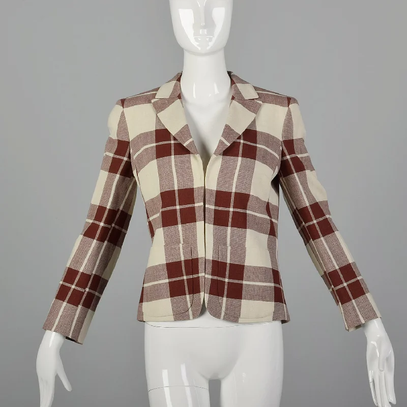 XS Salvatore Ferragamo Beige and Brown Plaid Blazer Cotton Blend Blazer
