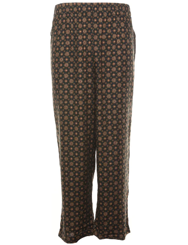 Black & Brown Patterned Printed Trousers - W24 L26 Trousers Essential Wardrobe
