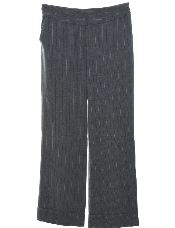 Dark Grey Classic Striped Trousers - W32 L33 Trousers Versatile Stylish