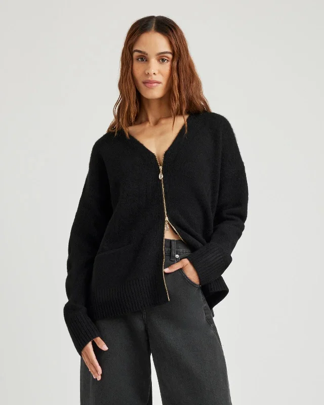 Zeena Zip-Up Cardigan Real Fur Shearling Chenille
