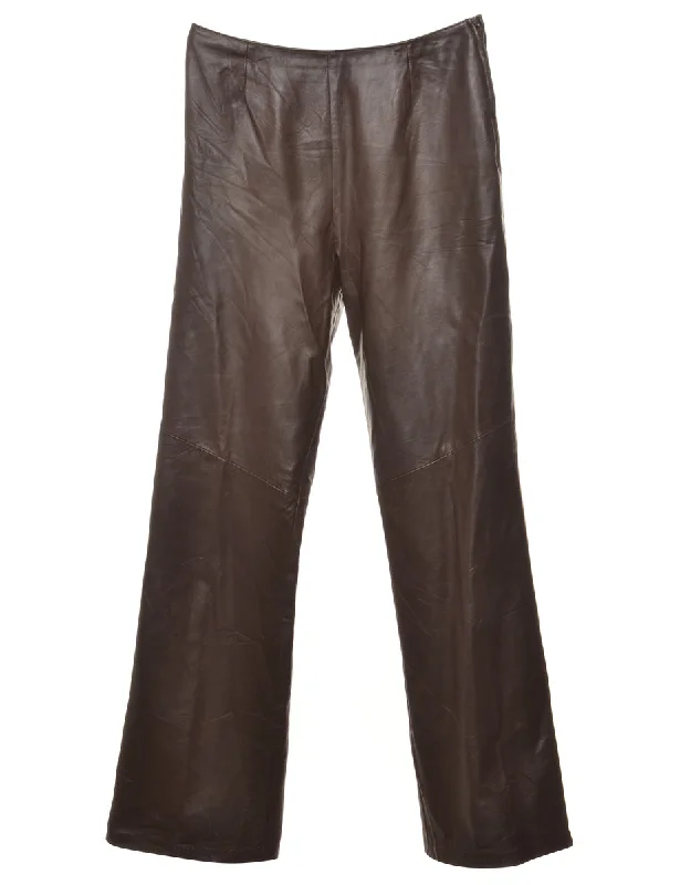 Dark Brown Leather Trousers - W30 L33 Trousers fashionable chic