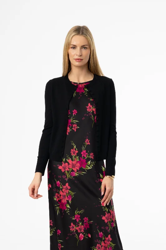 Black Button Knit Cardigan Houndstooth Herringbone Solid