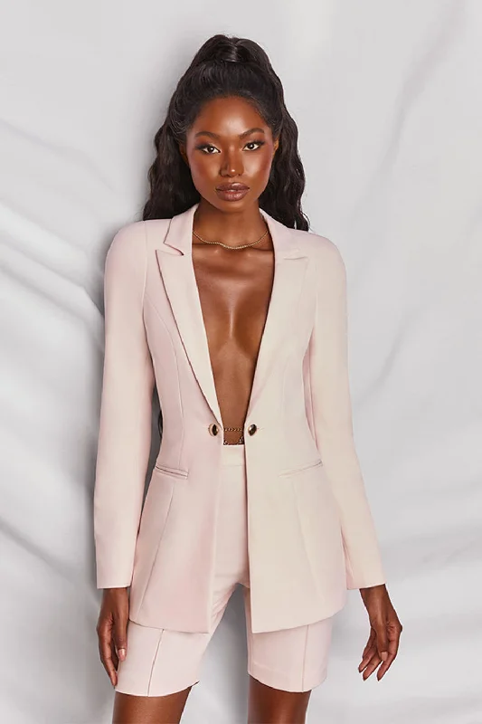 Lapel Chain Embellished Blazer Set Women's Vacation Suit