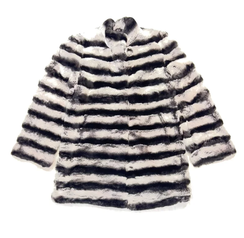 Barya NewYork Ladies 3/4 Grey Rex Rabbit Chinchilla Coat Turtleneck Jacket Crew Neck Jacket V-Neck Jacket Barya NewYork Ladies 3/4 Grey Rex Rabbit Chinchilla Coat Turtleneck Jacket Crew Neck Jacket V-Neck Jacket