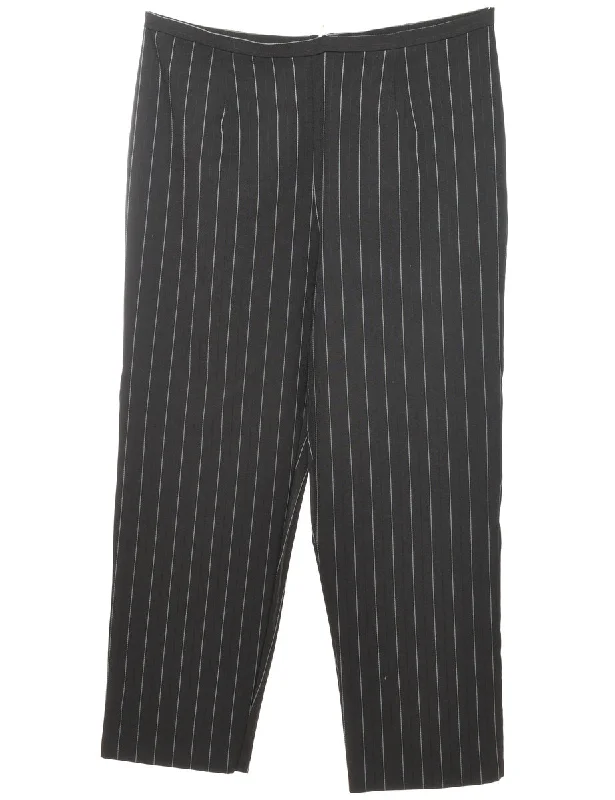 Tapered Pinstriped Black Trousers - W36 L29 Trousers fashionable trendy