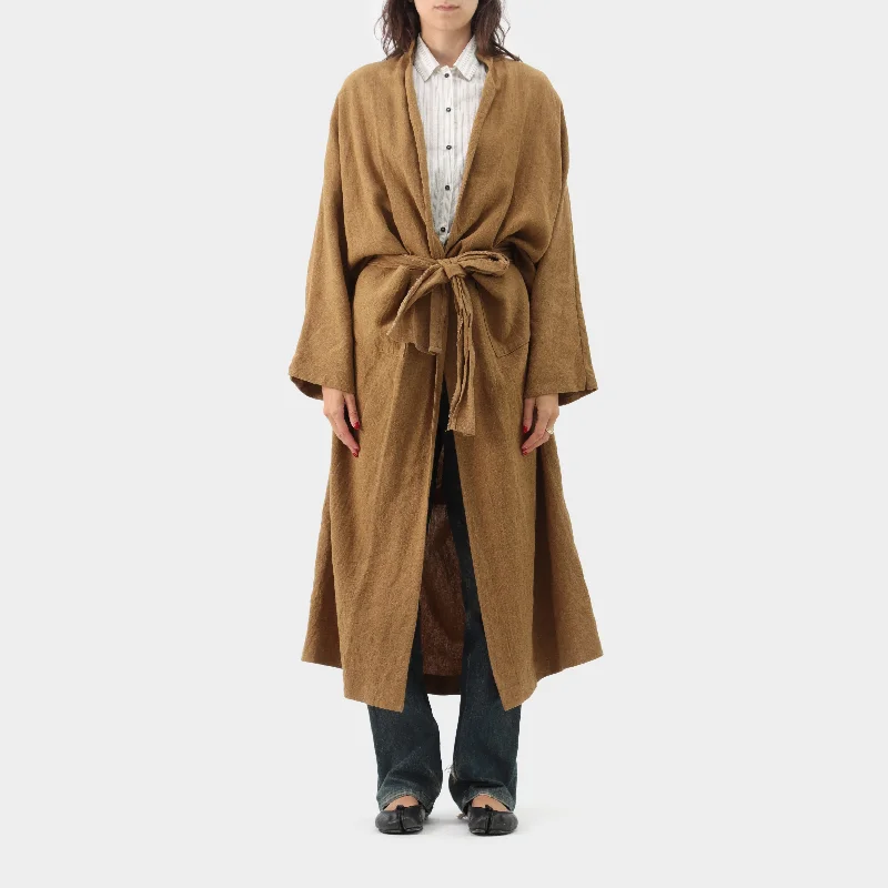 Daniela Gregis Linen Peonia Coat Asymmetrical Collar Hooded Zippered