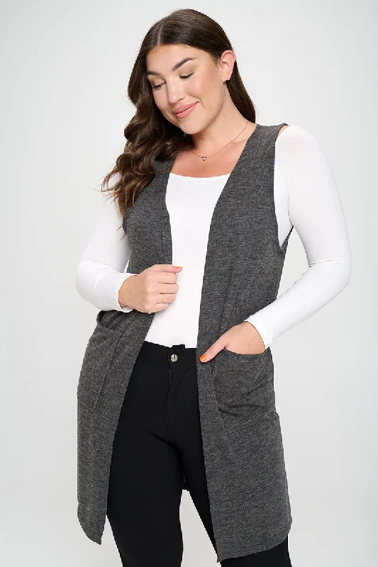 Plus Size Heather Knit Open Front Cardigan Vest Thin Thick Dense