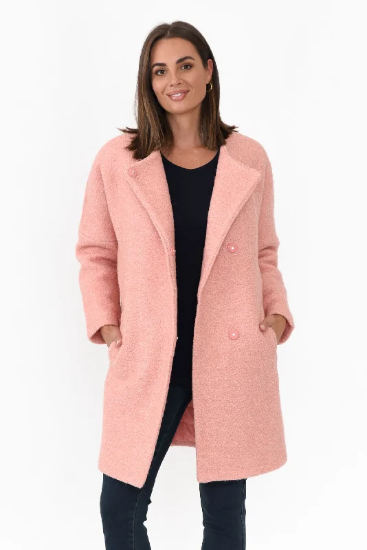 Senseo Winter Peach Wool Blend Coat Plaid Tartan Floral